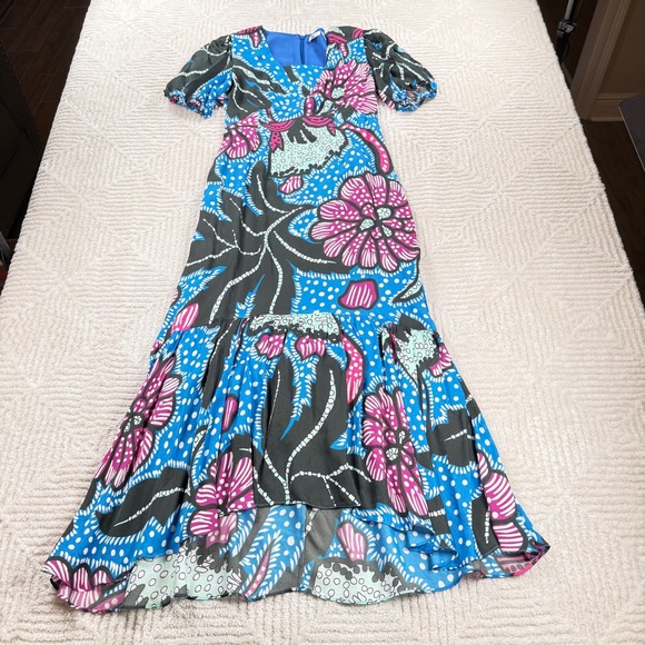 RHODE Dresses & Skirts - Rhode Floral Puff Sleeve Maxi Dress Women's 6 Blue Pink Ester Boho Garden Party